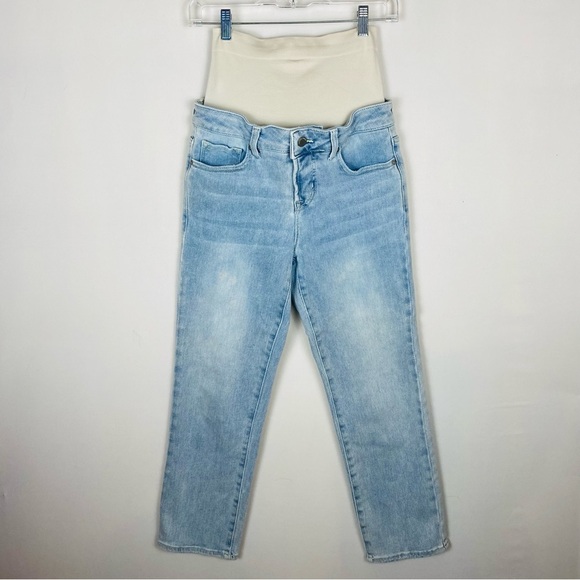 Blanqi Belly Support Panel Straight Leg Light Wash Jeans